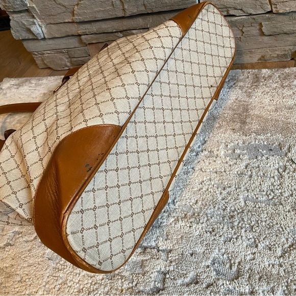 Bally Vintage RARE Monogrammed B Medium Tote Bag Purse Handbag Brown Tan Leather - Picture 7 of 16